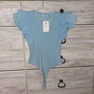 Baby Blue Ruffle Sleeve V-Neck Bodysuit